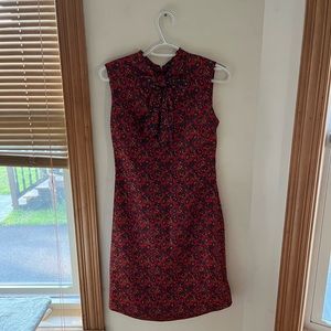 1960s Mini Paisley Dress w Bow Neck